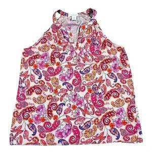 ANTIBES BLANC Women’s Pink Paisley Split-Neck Sleevelless Top SIZE-MEDIUM